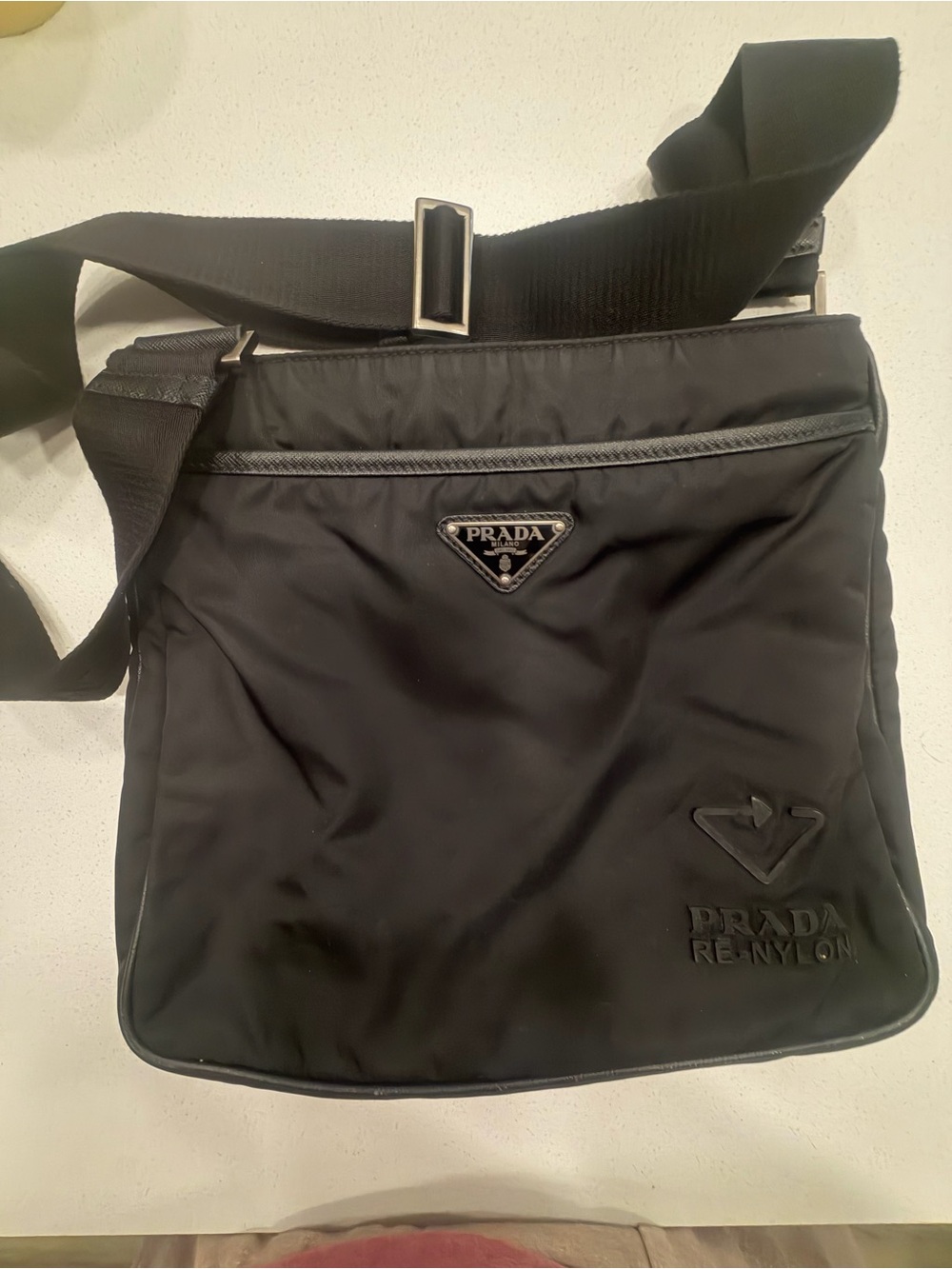 Prada Black Re-Nylon Messenger Bag with Triangular Logo